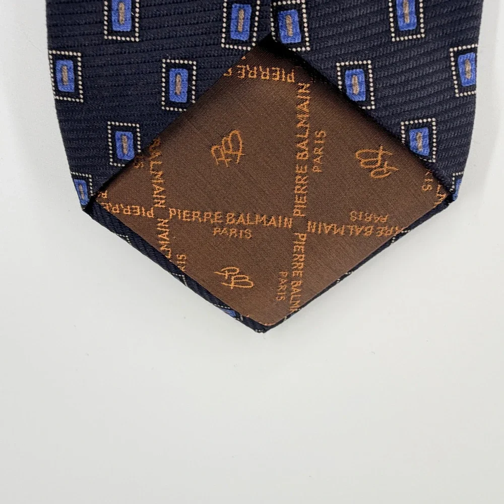Pierre Balmain Tie Mens OS Navy Blue Geometric Silk Classic Designer Necktie
